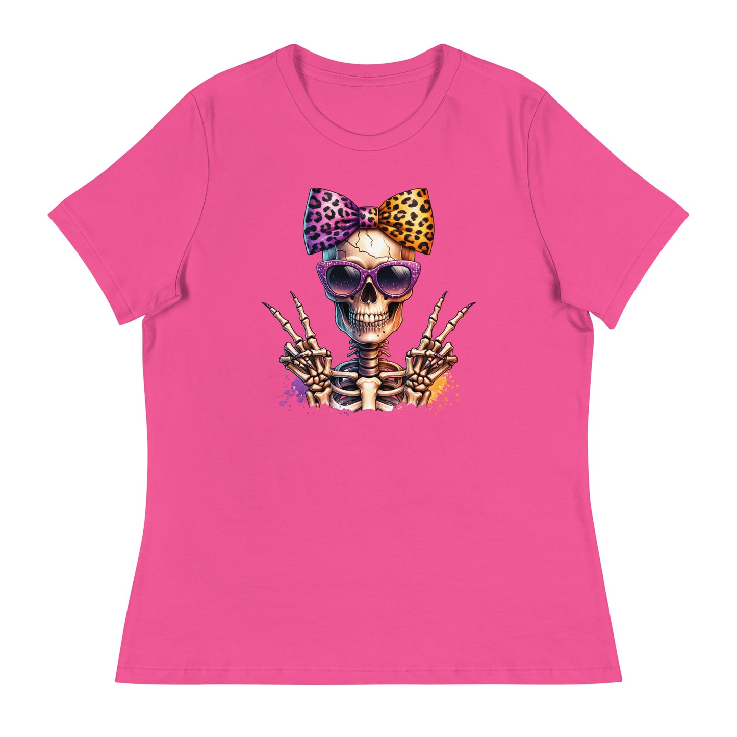 Hipster Purple Bow Skull Women's Relaxed T-Shirt