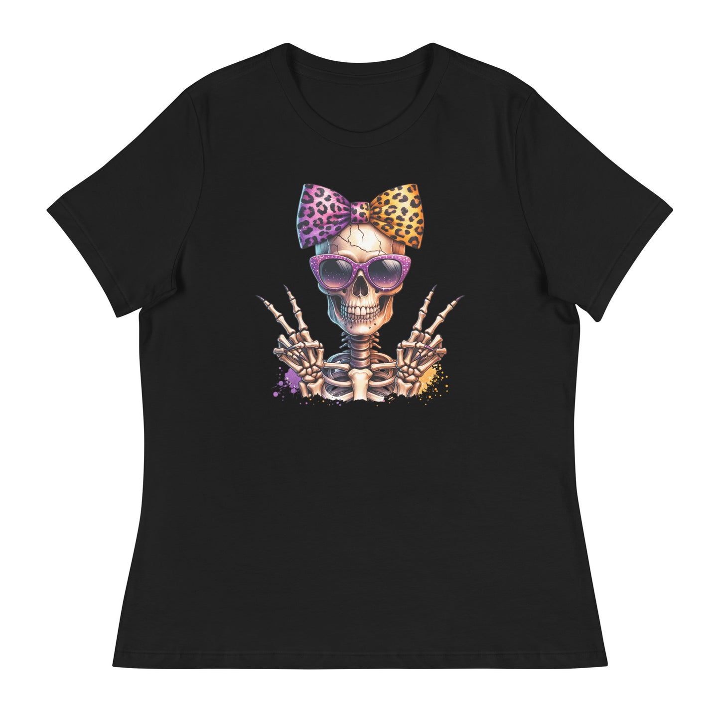 Hipster Purple Bow Skull Women's Relaxed T-Shirt