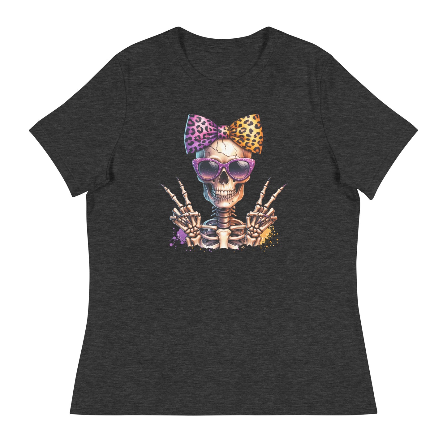 Hipster Purple Bow Skull Women's Relaxed T-Shirt