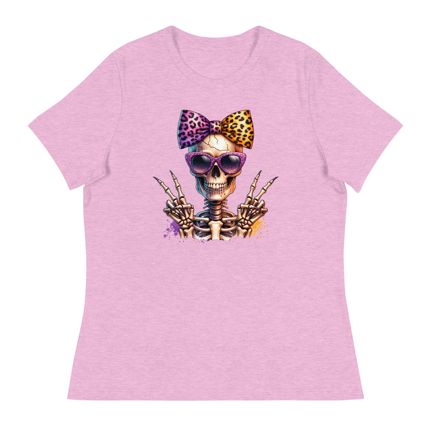 Hipster Purple Bow Skull Women's Relaxed T-Shirt
