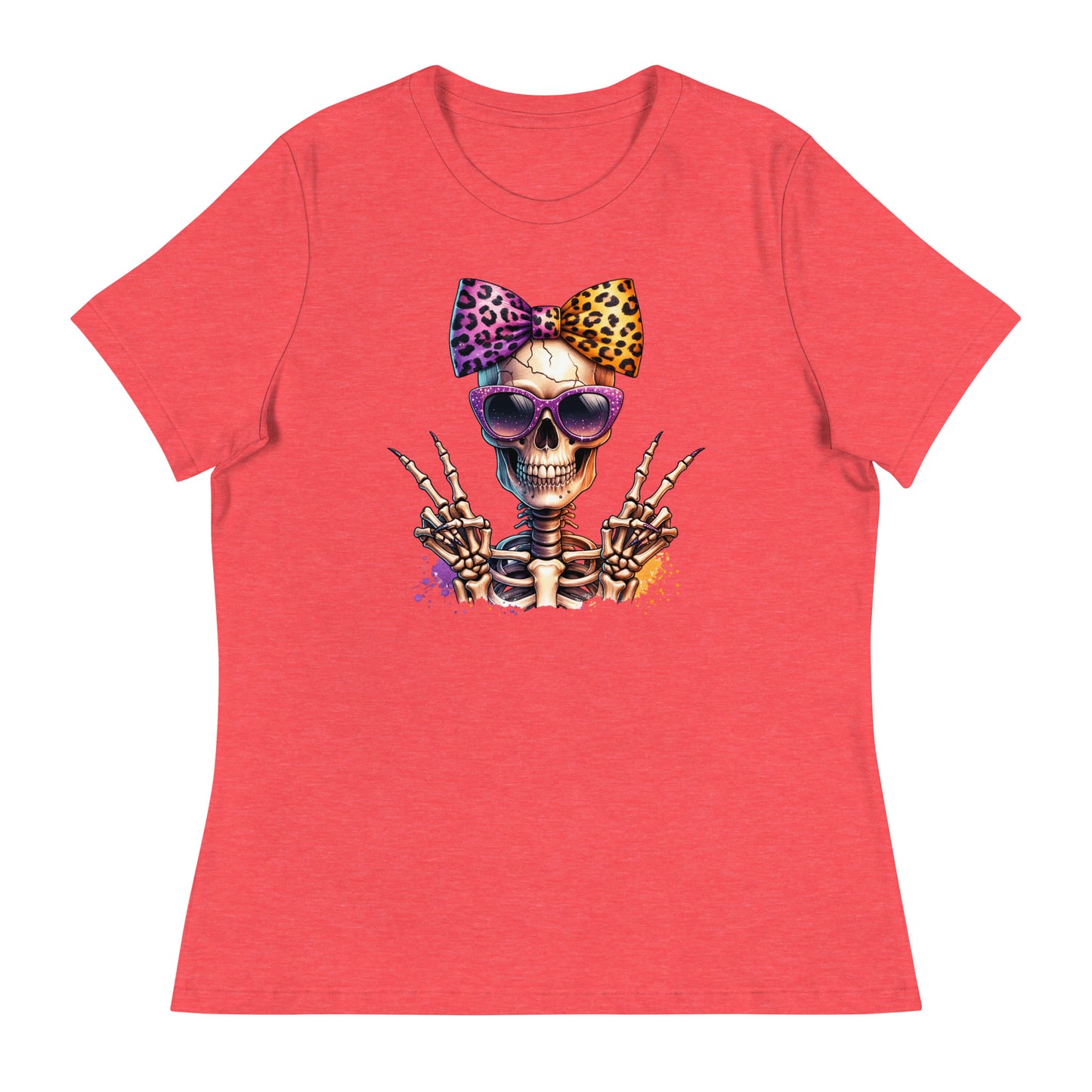 Hipster Purple Bow Skull Women's Relaxed T-Shirt