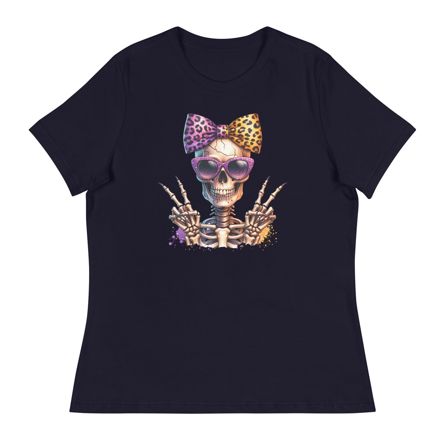 Hipster Purple Bow Skull Women's Relaxed T-Shirt