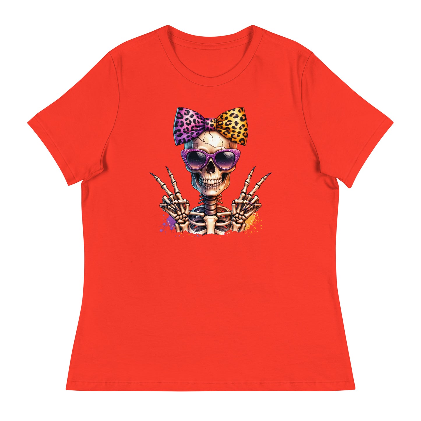 Hipster Purple Bow Skull Women's Relaxed T-Shirt