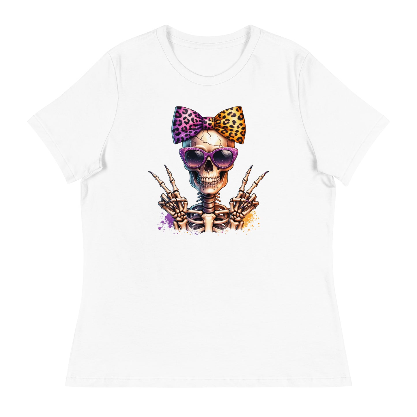 Hipster Purple Bow Skull Women's Relaxed T-Shirt